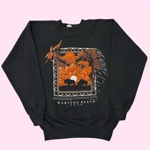 Vintage 90s Hanes Manitou Beach Saskatchewan Tourist Graphic Crewneck Medium